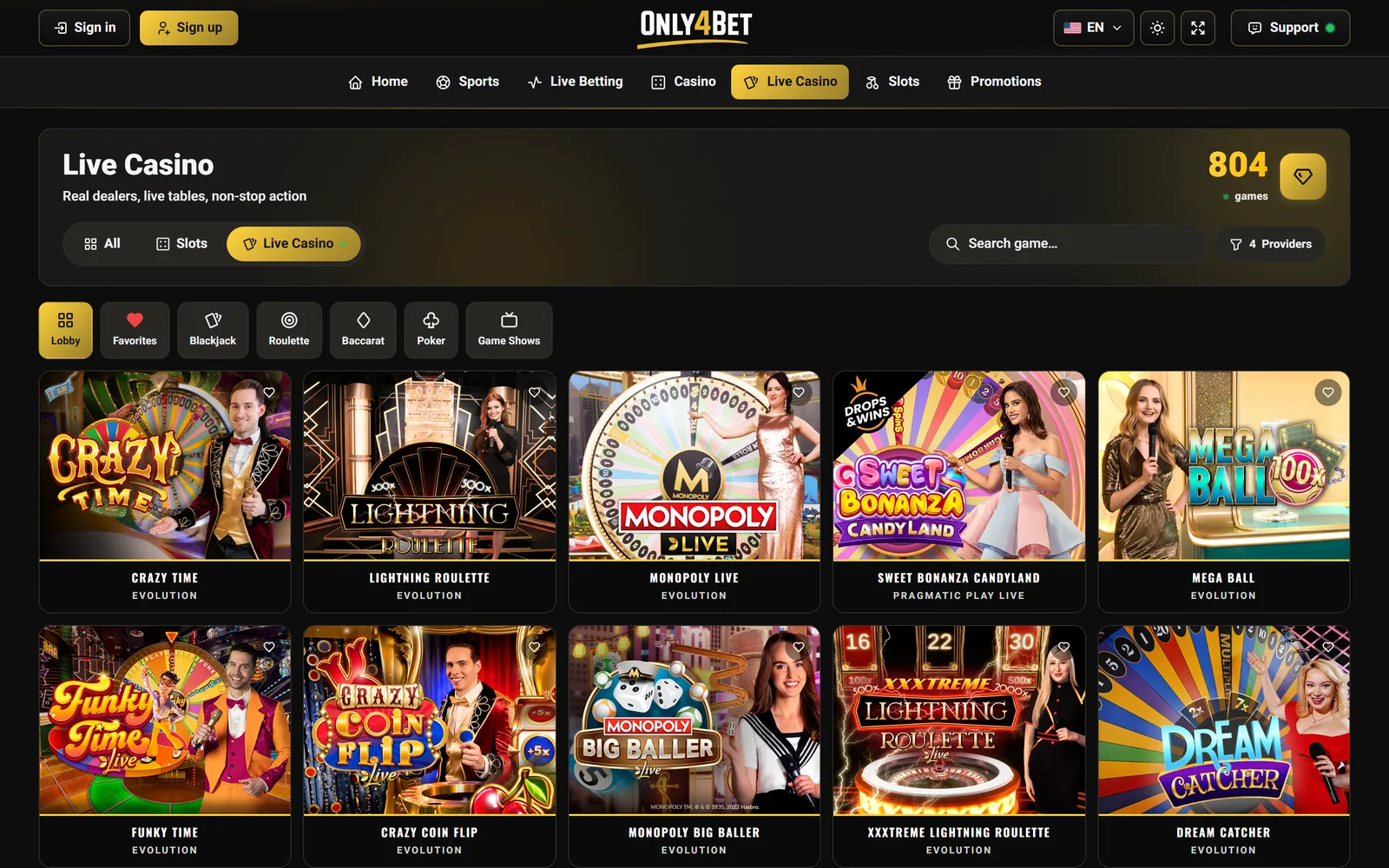 The live casino — real tables in real time