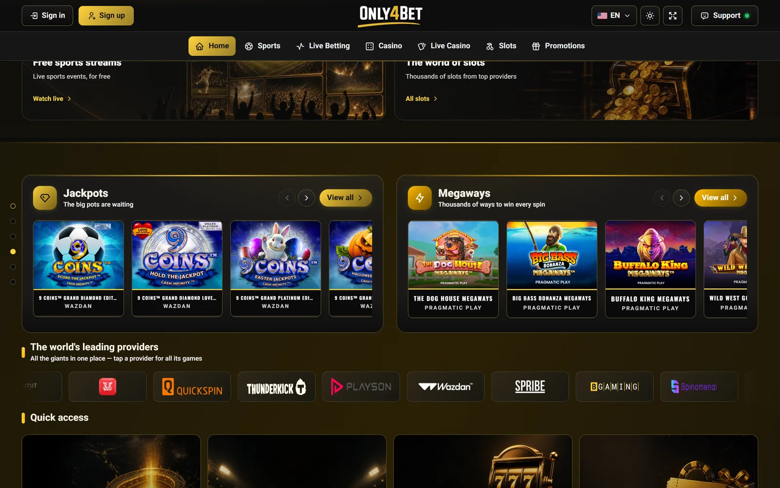 The managed card strips — sports and casino in your chosen design